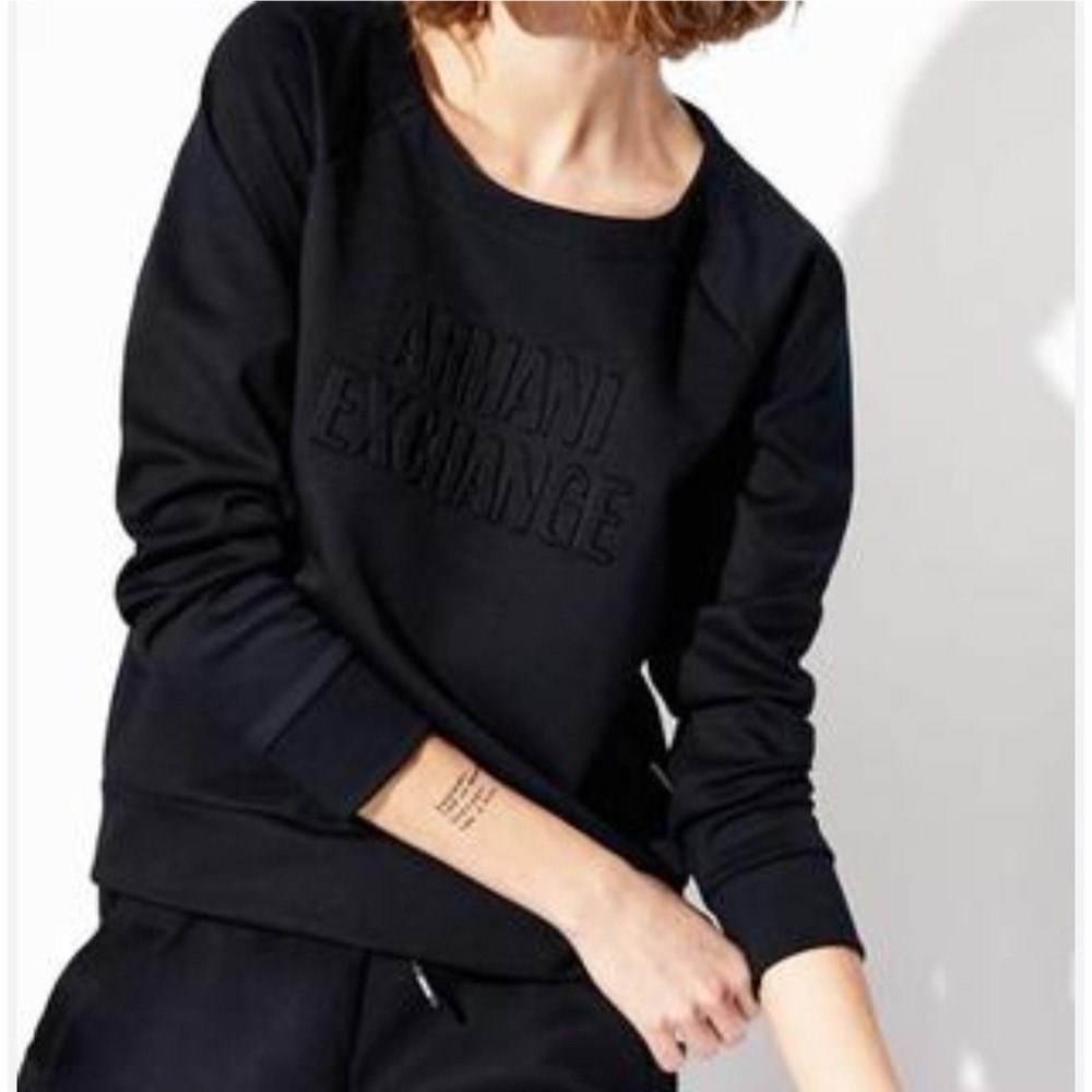 Armani Exchange Black Logo Embroidered Sweatshirt Crewneck Streetwear Women's XS